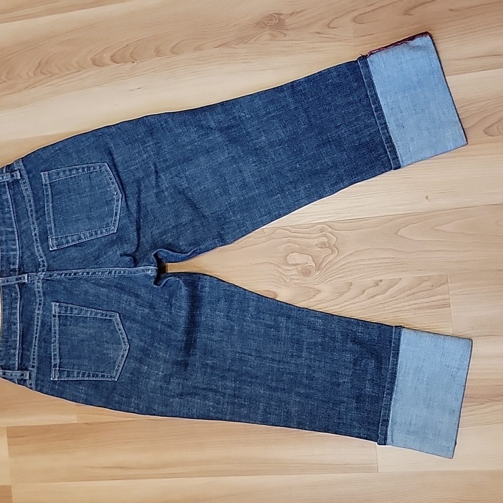 Banana Republic Dark Blue Cropped Jeans With Red Accents On Cuffs - Rockabilly - Picture 4 of 5